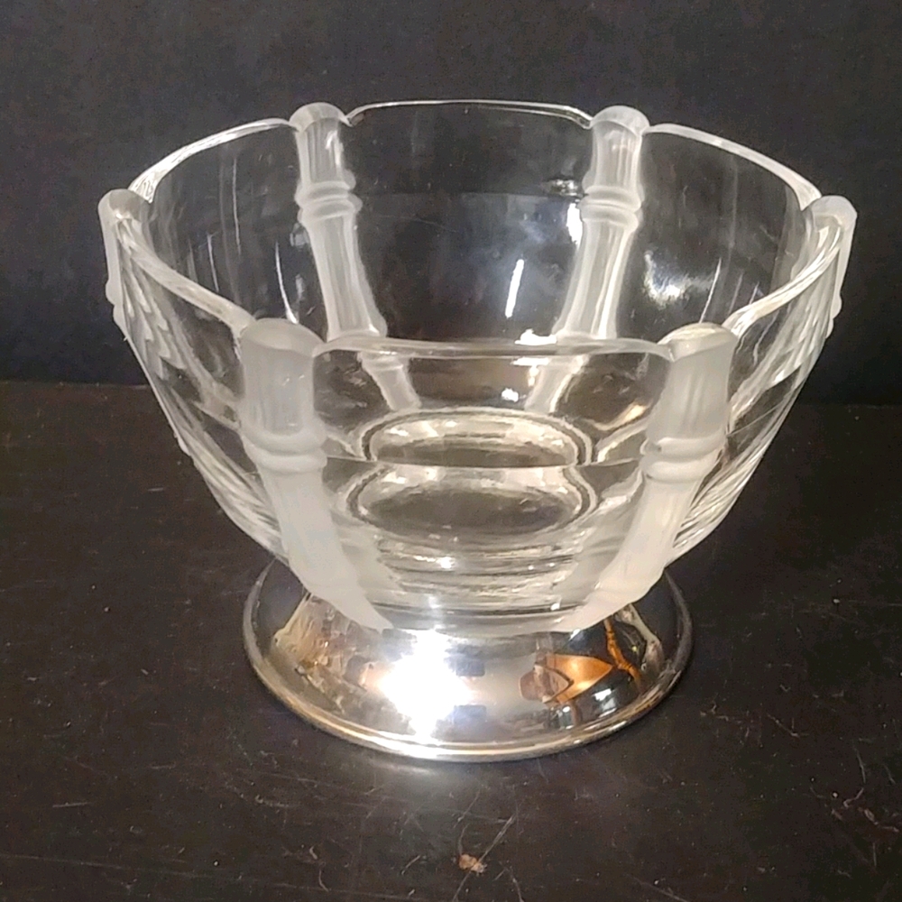 Crystal Paneled Bamboo Bowl Silver Plate Base